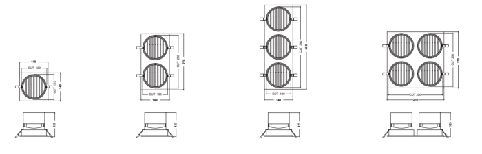 Douglas Series-Bess Series 4 head Led Recessed Downlight size